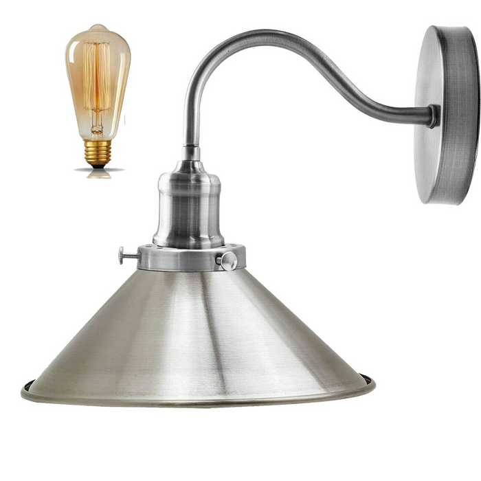 Retro Industrial Swan Neck Wall Light Indoor Sconce Metal Cone Shape Shade For  Basement, Bedroom, Dining Room, Garage