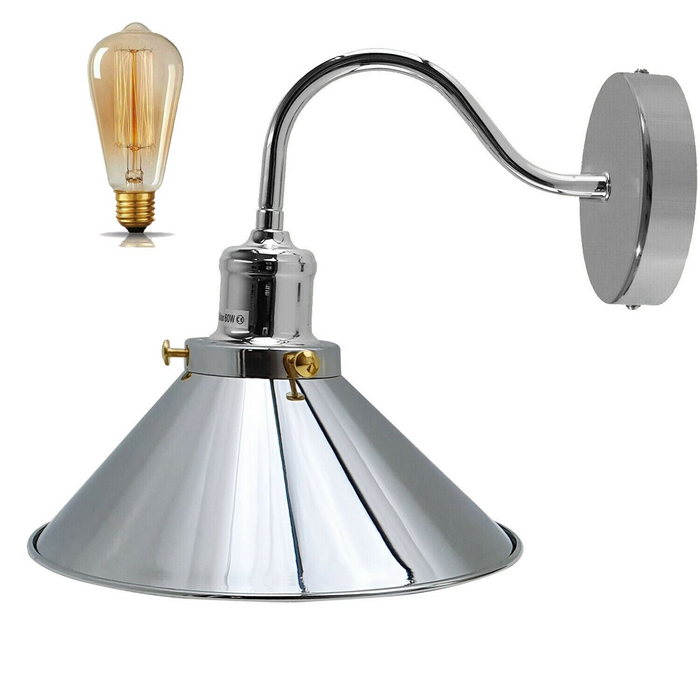 Retro Industrial Swan Neck Wall Light Indoor Sconce Metal Cone Shape Shade For  Basement, Bedroom, Dining Room, Garage