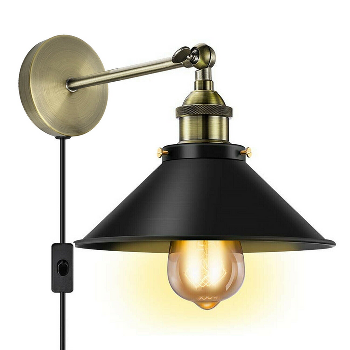 Vintage Retro Modern Plug In Wall Light Fitting Black Sconce with FREE Bulb Lamp shade fitting Shade Wall Light UK