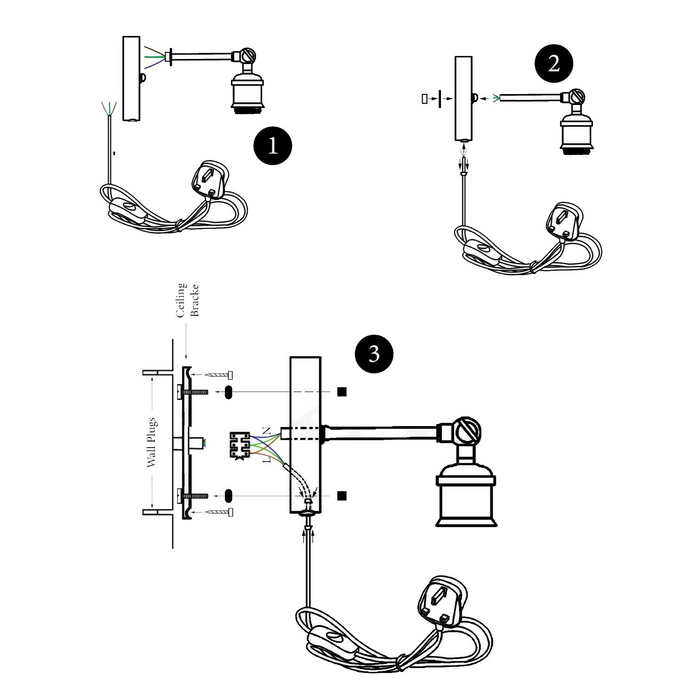 Roségouden wandarm met 4 meter lange plug-in hanger