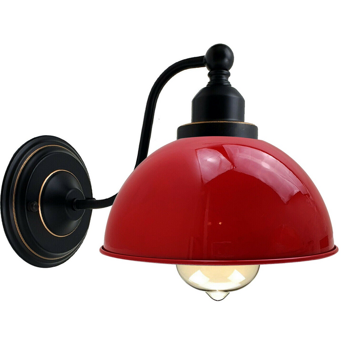 Vintage Wall Light | Gene | Metal Dome | Red | E27 Bulb