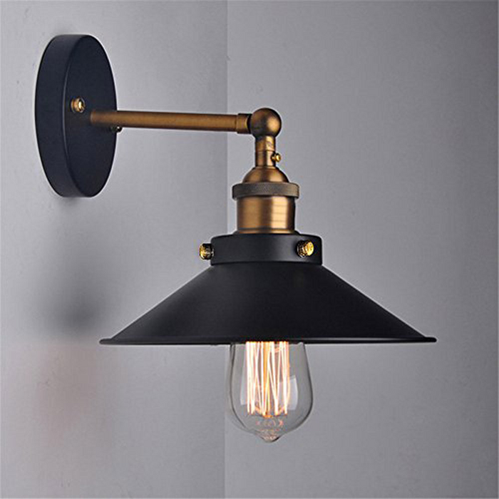 Industriële wandlamp | Ethan | IJzeren Kegel | Zwart