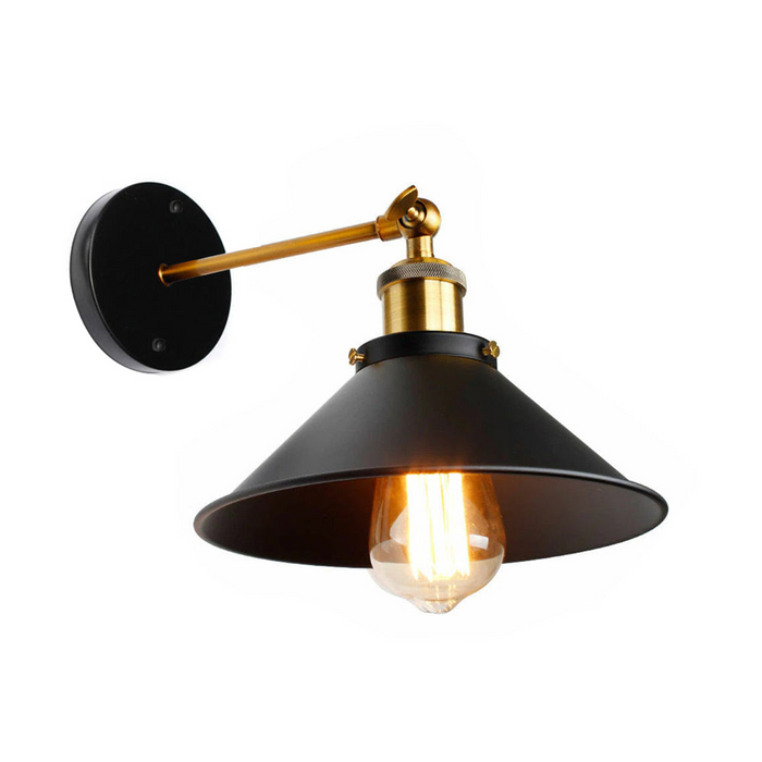 Industriële wandlamp | Ethan | IJzeren Kegel | Zwart