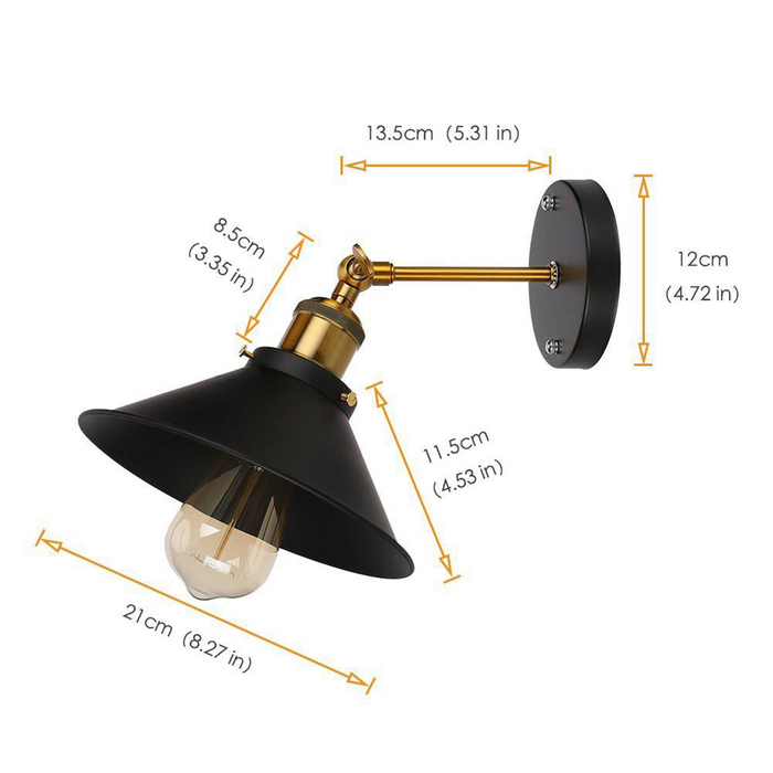 Industriële wandlamp | Ethan | IJzeren Kegel | Zwart