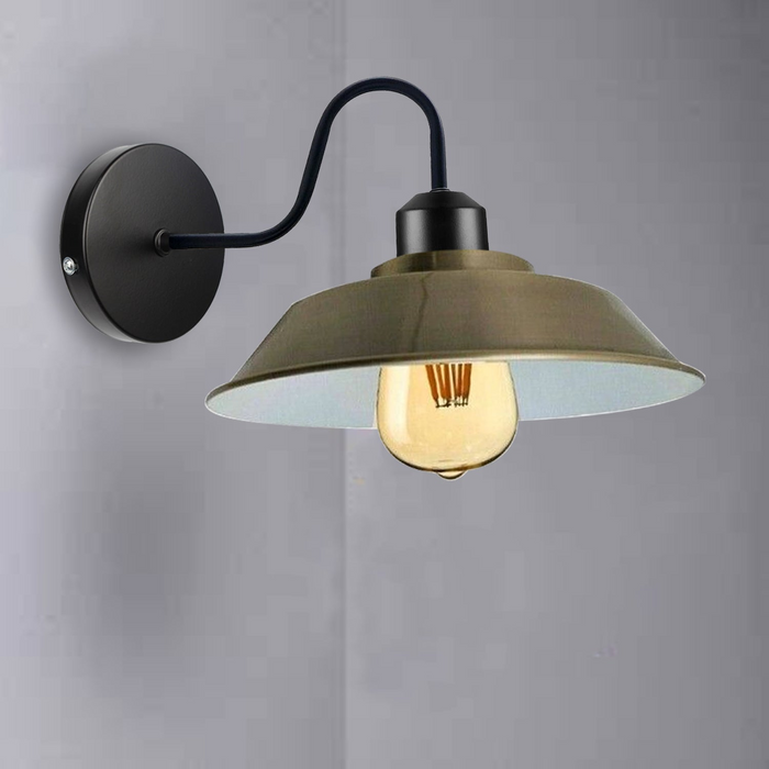 Retro Industrial Wall Lights Fittings E27 Indoor Sconce Metal Bowl Shape Shade For Basement, Bedroom, Home Office