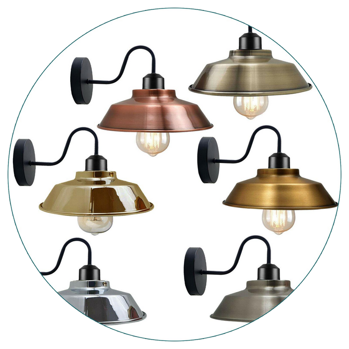 Retro Industrial Wall Lights Fittings E27 Indoor Sconce Metal Bowl Shape Shade For Basement, Bedroom, Home Office