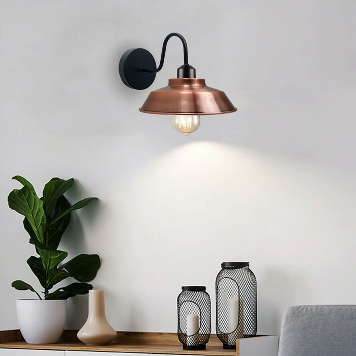 Retro Industrial Wall Lights Fittings E27 Indoor Sconce Metal Bowl Shape Shade For Basement, Bedroom, Home Office