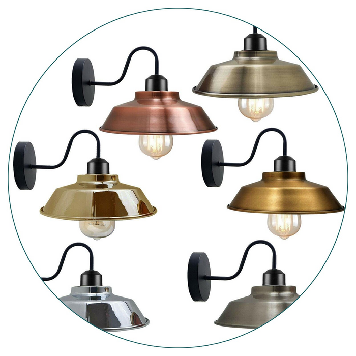 Retro Industrial Wall Lights Fittings E27 Indoor Sconce Metal Bowl Shape Shade For Basement, Bedroom, Home Office