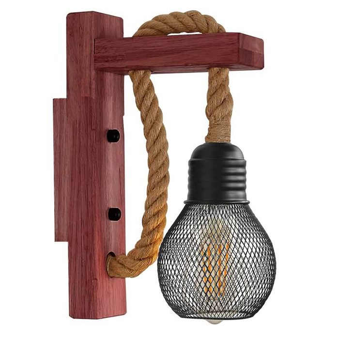 Industriële houten henneptouw wandlamp metalen kooi scone 