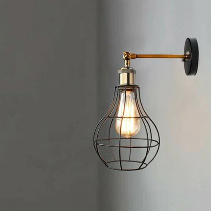 Vintage Industrial Wall Light with FREE Bulb Antique Retro Cage Adjustable Wall Sconce Lamp