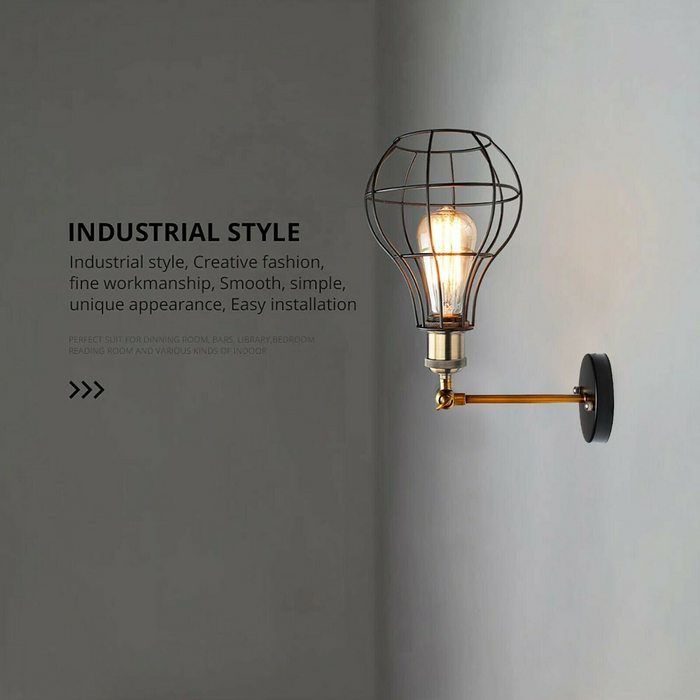 Vintage Industrial Wall Light with FREE Bulb Antique Retro Cage Adjustable Wall Sconce Lamp