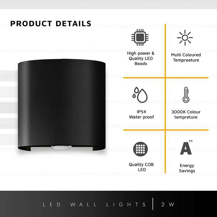 6W LED Indoor-Outdoor Black Curved UP Down Wall light~4962