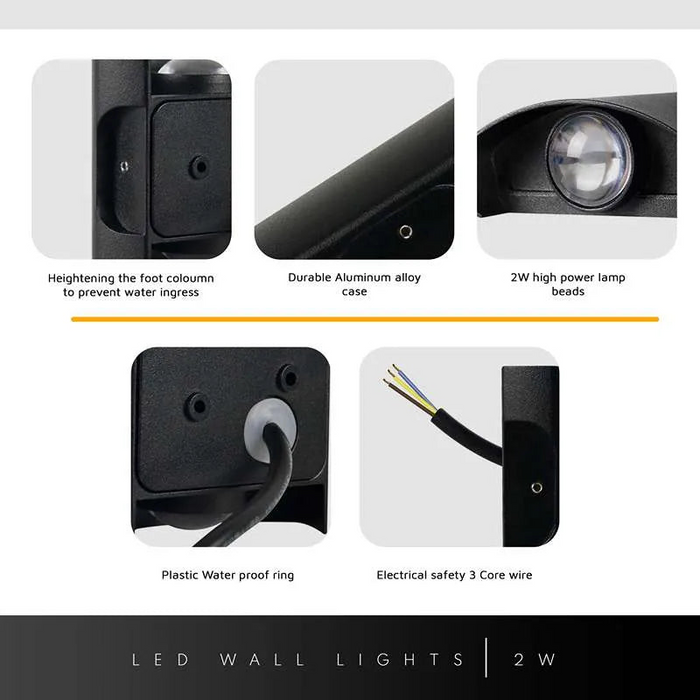 6W LED Indoor-Outdoor Black Curved UP Down Wall light~4962