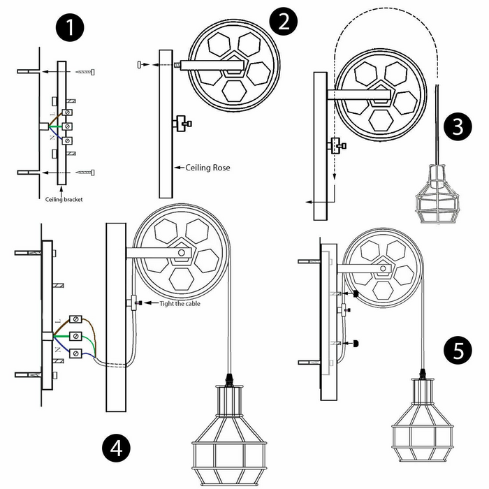 Rustieke rode wandlamp in loftstijl, antieke lift, intrekbare katrolwandverlichting