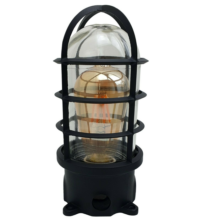 Black Industrial Wall Ceiling Cage Light Bulkhead Metal Marine Glass