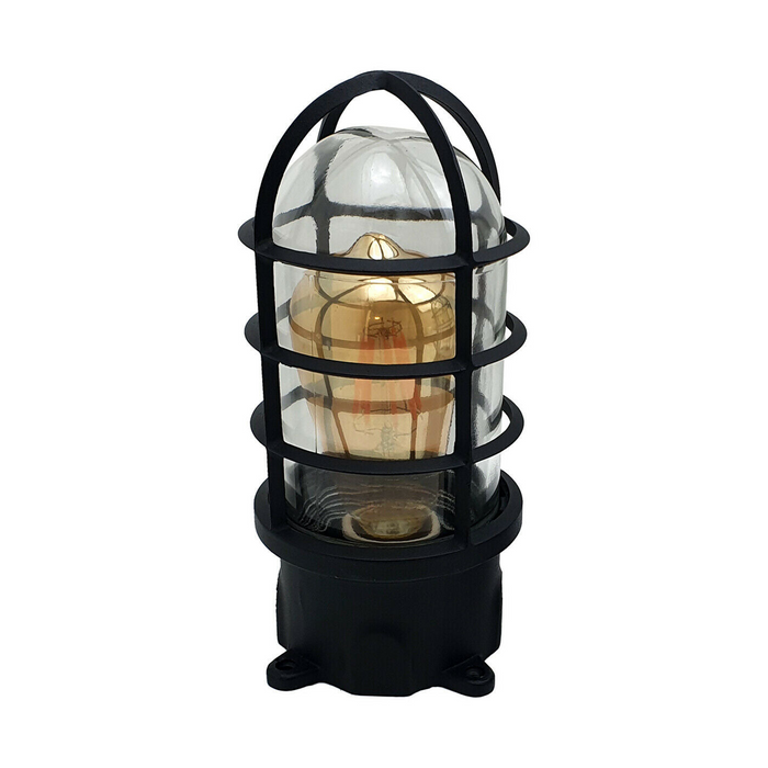 Black Industrial Wall Ceiling Cage Light Bulkhead Metal Marine Glass