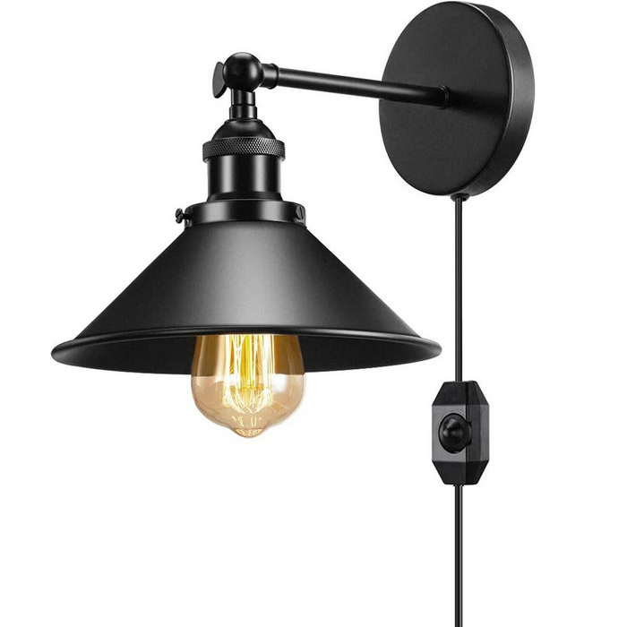 Black Plugin Wall Fitting Cone Metal Shade