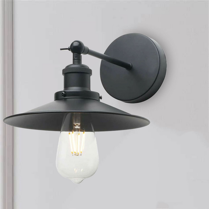 Industrial Wall Light | Evan | Metal Shade | Black