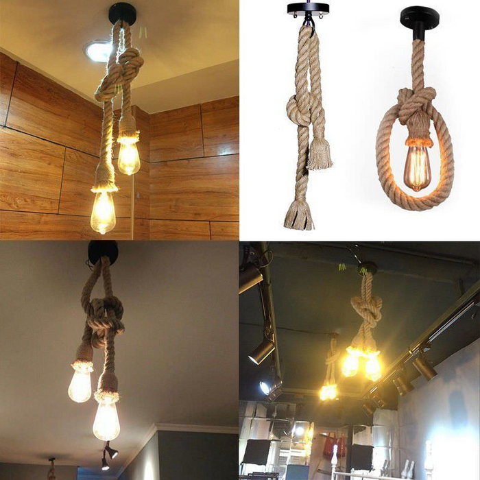 Vintage Industrial Rope Cage Ceiling Pendant Light Lampshade