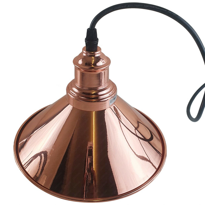 Industrial Vintage single ceiling Pendant Lighting Metal cone Rose Gold Lampshade E27 UK Holder