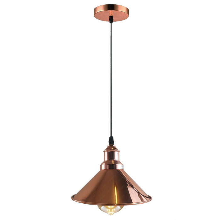 Industrial Vintage single ceiling Pendant Lighting Metal cone Rose Gold Lampshade E27 UK Holder