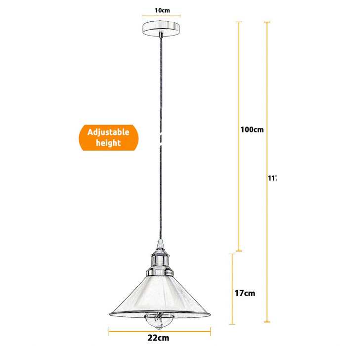 Industriële vintage hanglamp met enkel plafond Metalen kegel Satijnnikkel lampenkap E27 UK-houder