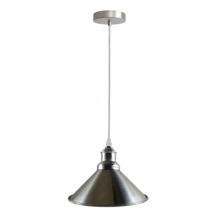 Industriële vintage hanglamp met enkel plafond Metalen kegel Satijnnikkel lampenkap E27 UK-houder