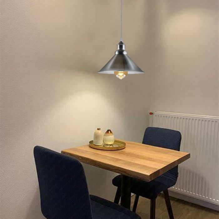 Industriële vintage hanglamp met enkel plafond Metalen kegel Satijnnikkel lampenkap E27 UK-houder