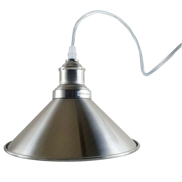 Industriële vintage hanglamp met enkel plafond Metalen kegel Satijnnikkel lampenkap E27 UK-houder