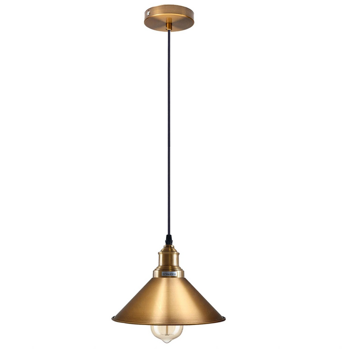 Industriële Vintage hanglamp met enkel plafond Metalen kegel Geel Messing Lampenkap E27 UK Houder