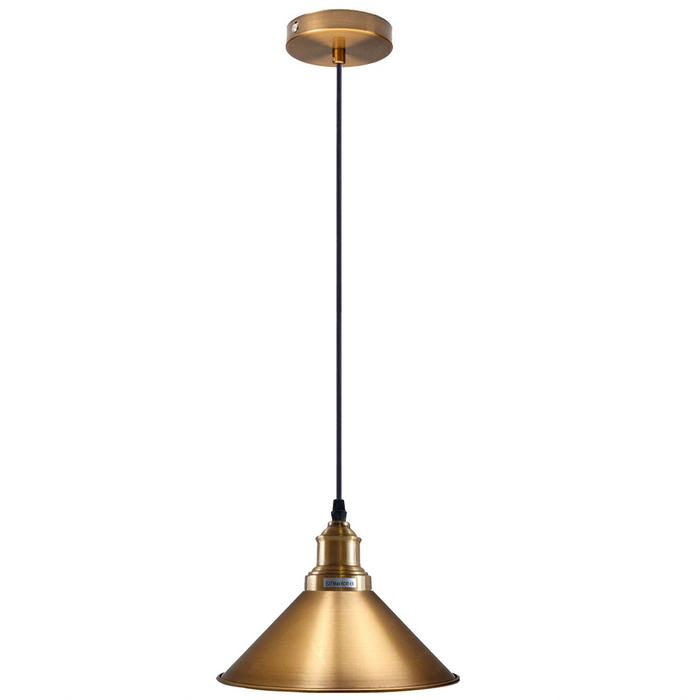 Industrial Vintage single ceiling Pendant Lighting Metal cone Yellow Brass Lampshade E27 UK Holder