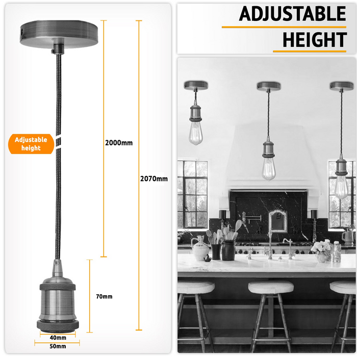 Vintage wit metalen plafondarmatuur zwart-wit rond gevlochten Flex 2m E27 lamphouder hanglamp