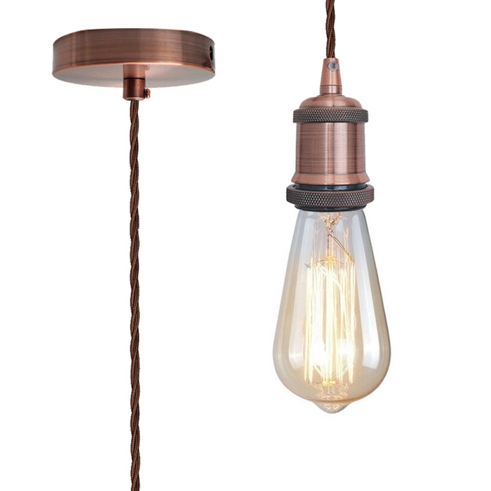 Vintage koperen metalen plafondfitting BrownTwisted gevlochten Flex 2m E27 lamphouder hanglamp