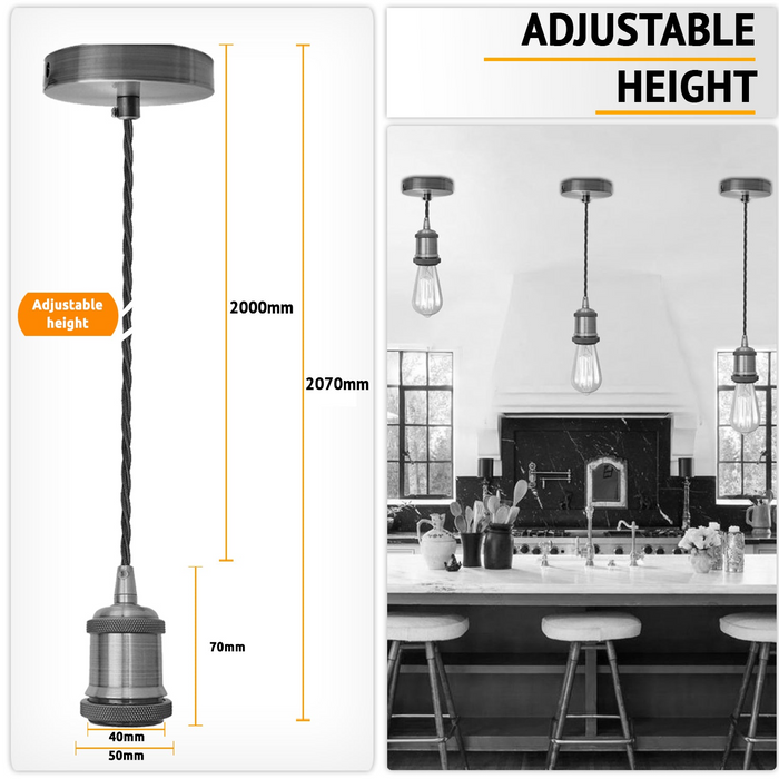 Vintage koperen metalen plafondfitting BrownTwisted gevlochten Flex 2m E27 lamphouder hanglamp