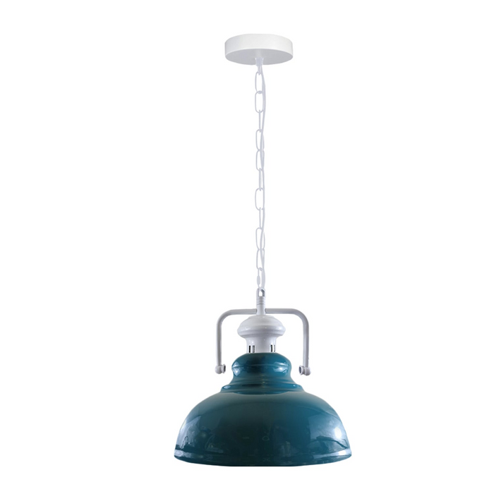 Industrial vintage Retro Indoor Hanging Metal Cyan Blue Pendant Light E27 UK Holder