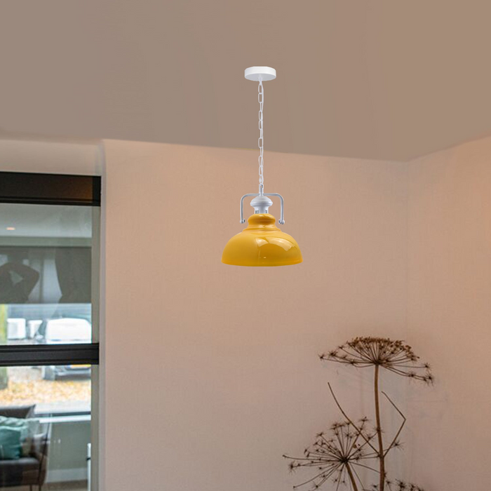Industrial vintage Retro Indoor Hanging Ceiling Metal Yellow Pendant Light E27 UK Holder