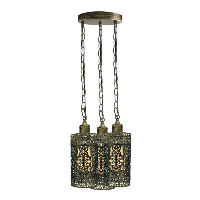 Industrial Vintage Retro light 3-way Round ceiling pendant e27 base Brushed Brass cage