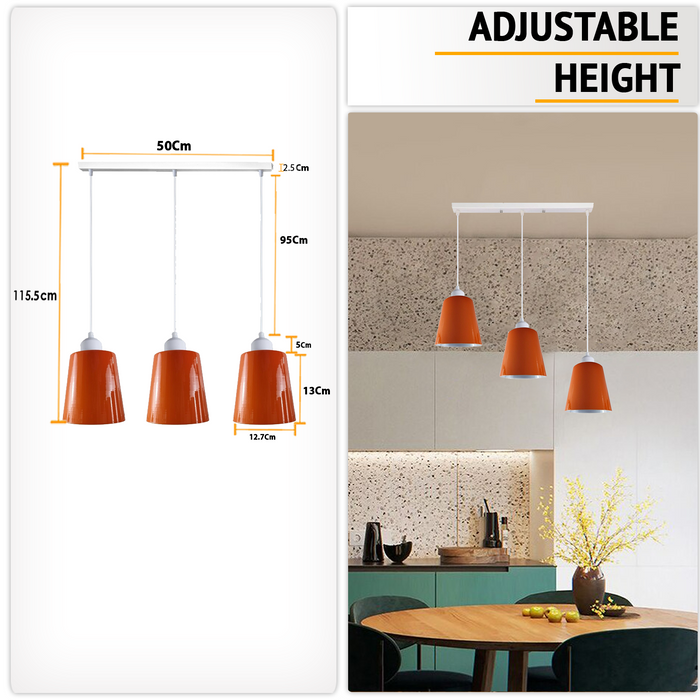 Industrial Modern Retro 3 Way Rectangle Bell shape Orange Pendant Light E27 UK holder