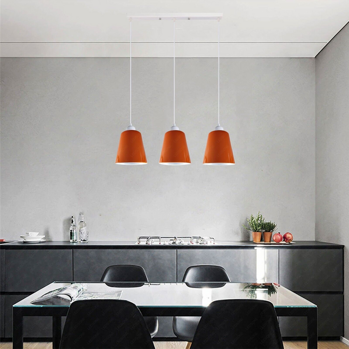 Industrial Modern Retro 3 Way Rectangle Bell shape Orange Pendant Light E27 UK holder