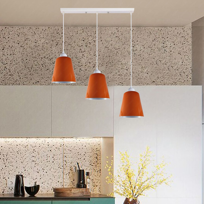 Industrial Modern Retro 3 Way Rectangle Bell shape Orange Pendant Light E27 UK holder