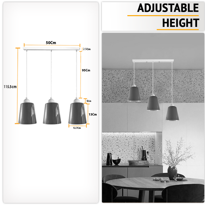 Industriële moderne retro 3-weg rechthoekige klokvormige witte hanglamp E27 UK-houder