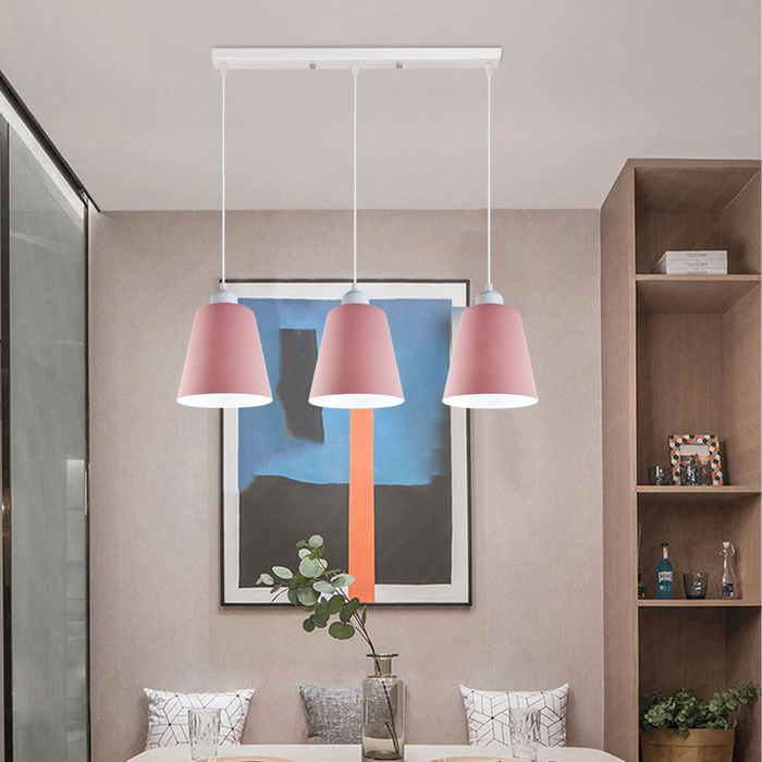 Industrial Modern Retro 3 Way Rectangle Bell shape Pink Pendant Light E27 UK holder