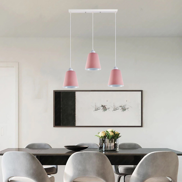 Industrial Modern Retro 3 Way Rectangle Bell shape Pink Pendant Light E27 UK holder