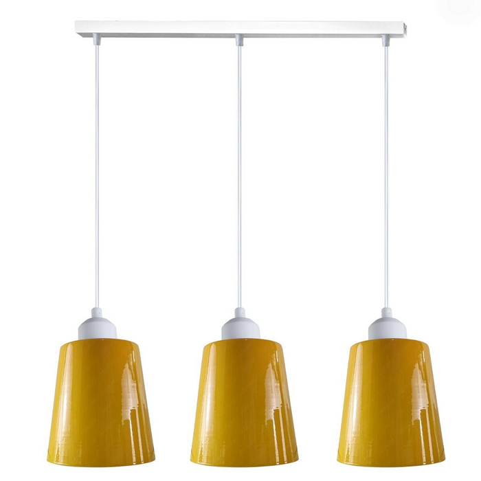 Industriële moderne retro 3-weg rechthoekige klokvormige gele hanglamp E27 UK-houder