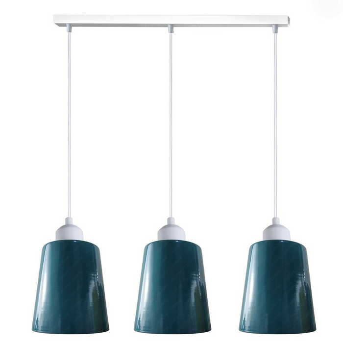 Industrial Modern Retro 3 Way Rectangle Bell shape Various Colours Pendant Light E27 UK holder