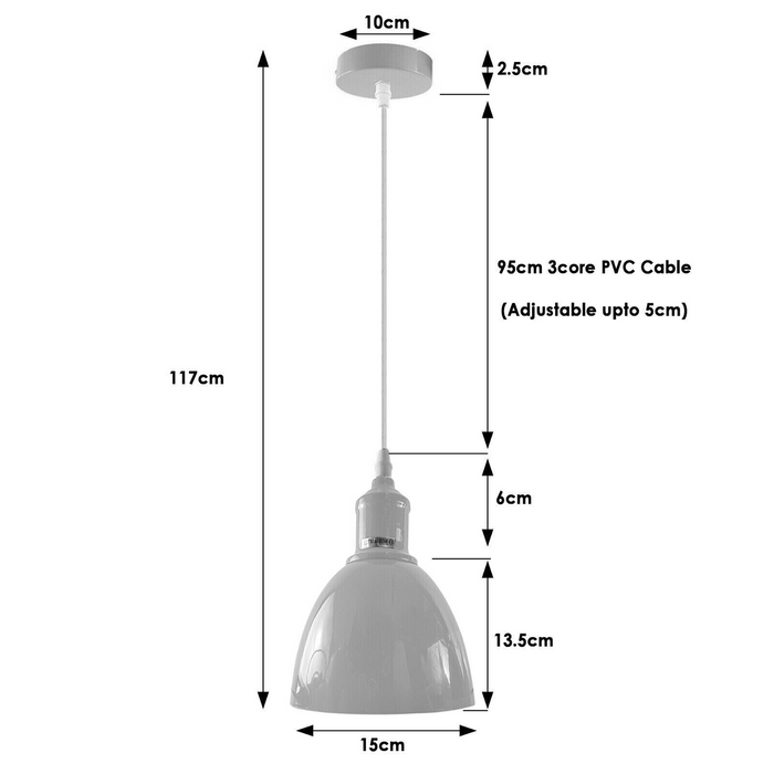 Industrial Vintage Retro adjustable Ceiling White Pendant Light with E27 Uk Holder