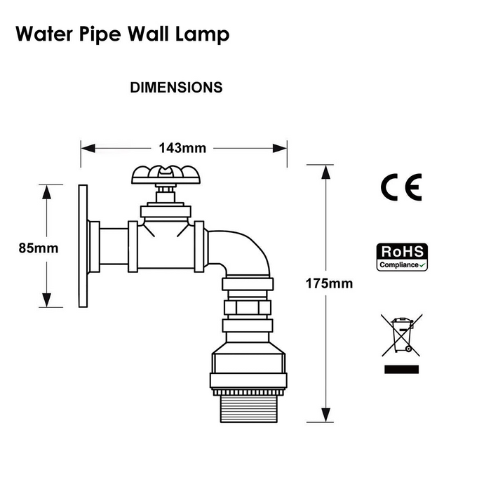 Zwarte rustieke waterpijp wandlamp fitting industriële schans