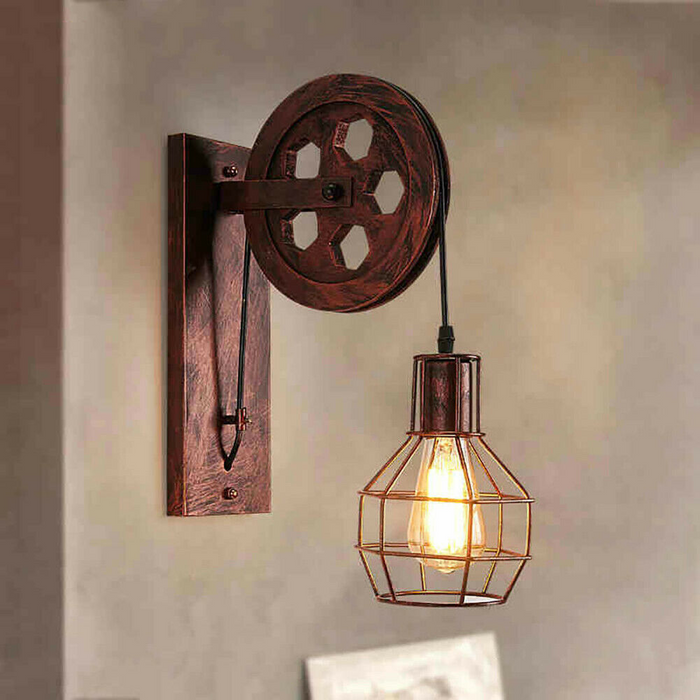 Retro Vintage Light Shade Wheel Ceiling Lifting Pulley Industrial Wall Lamp Fixture UK