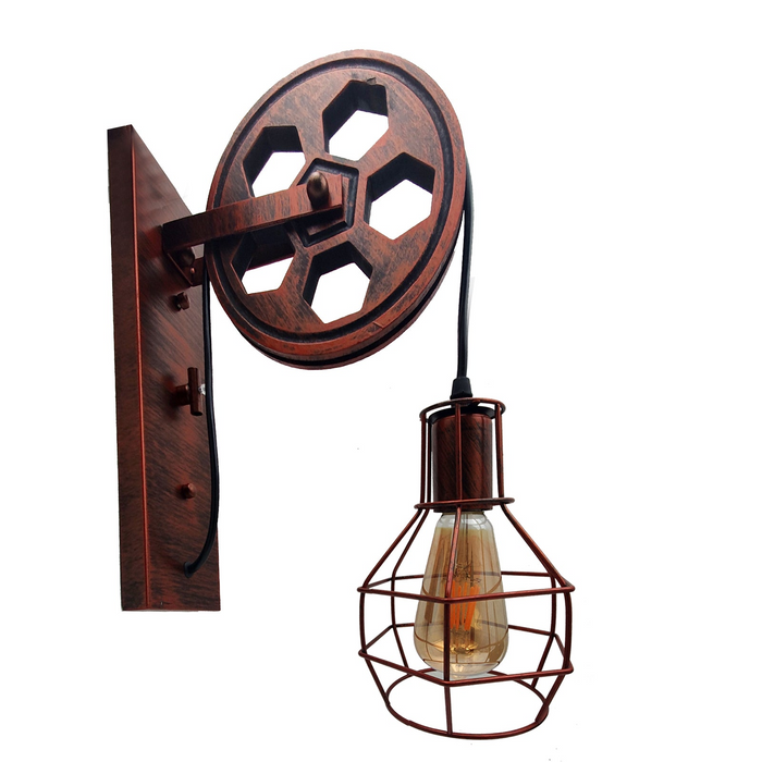 Retro Vintage Light Shade Wheel Ceiling Lifting Pulley Industrial Wall Lamp Fixture UK