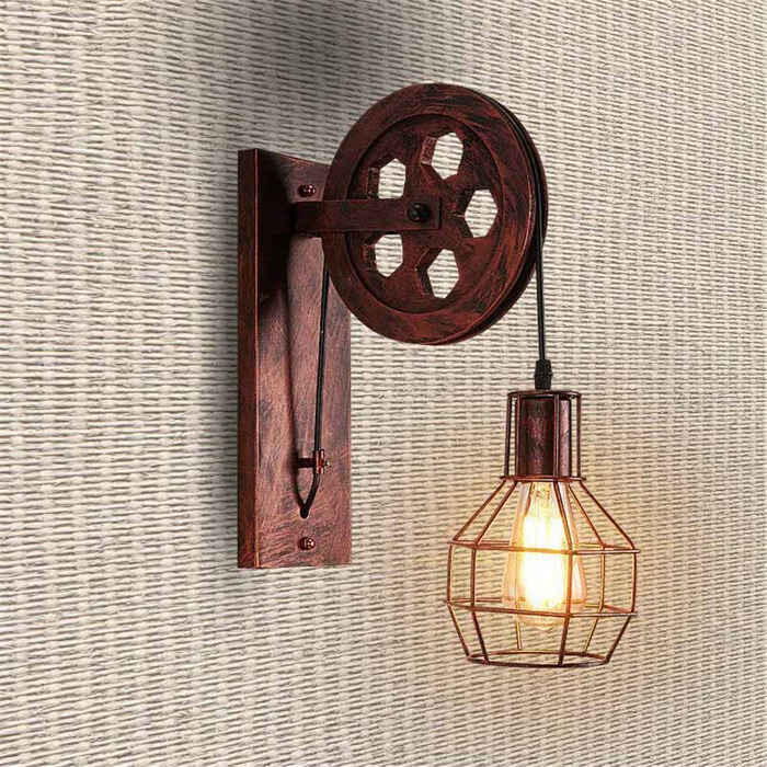 Retro Vintage Light Shade Wheel Ceiling Lifting Pulley Industrial Wall Lamp Fixture UK